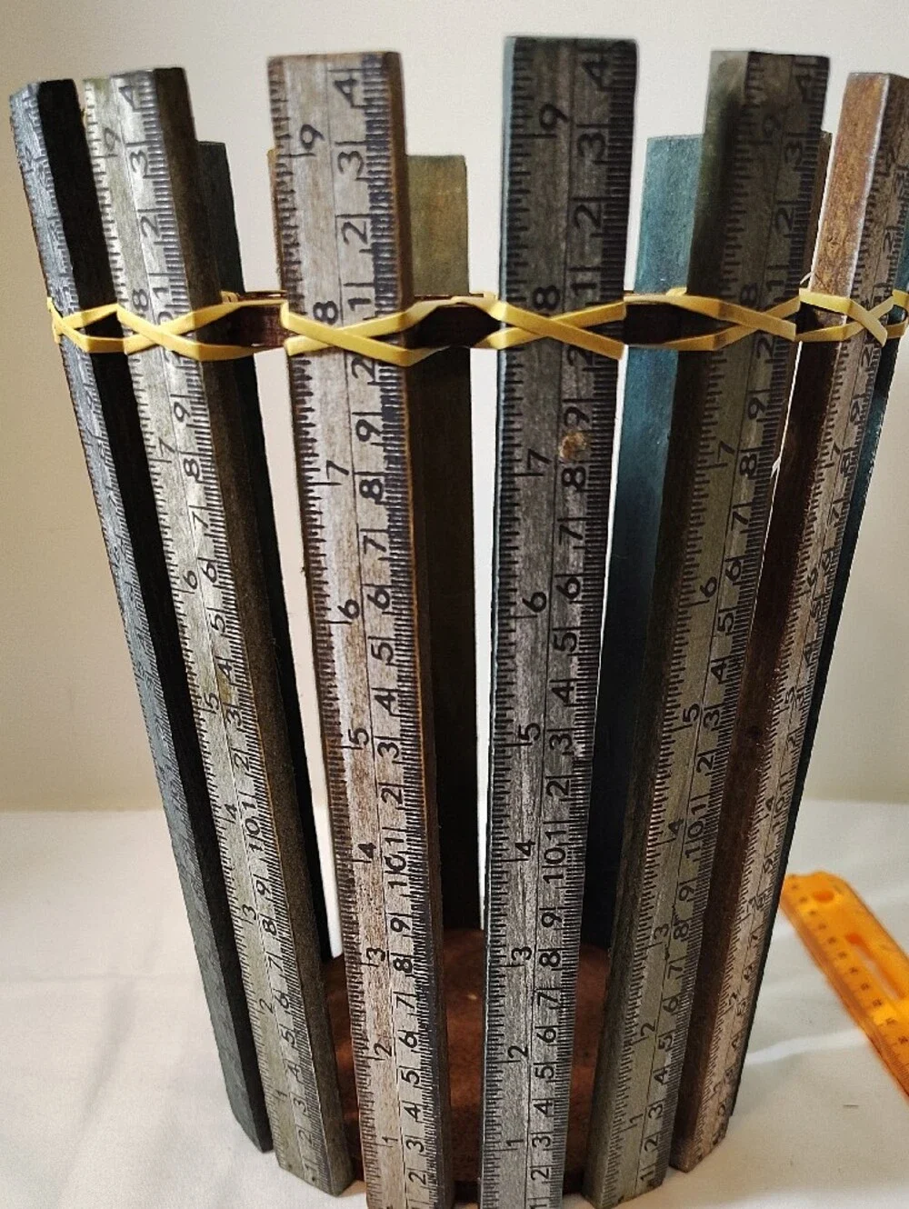 Wood Ruler Accent Vase - Multicolor Wood & Metal